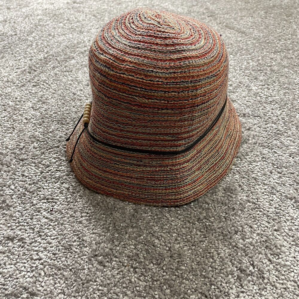 Unbranded Cloche Sun Hat Womens One Size Colorful Red with Brown Beaded Strap